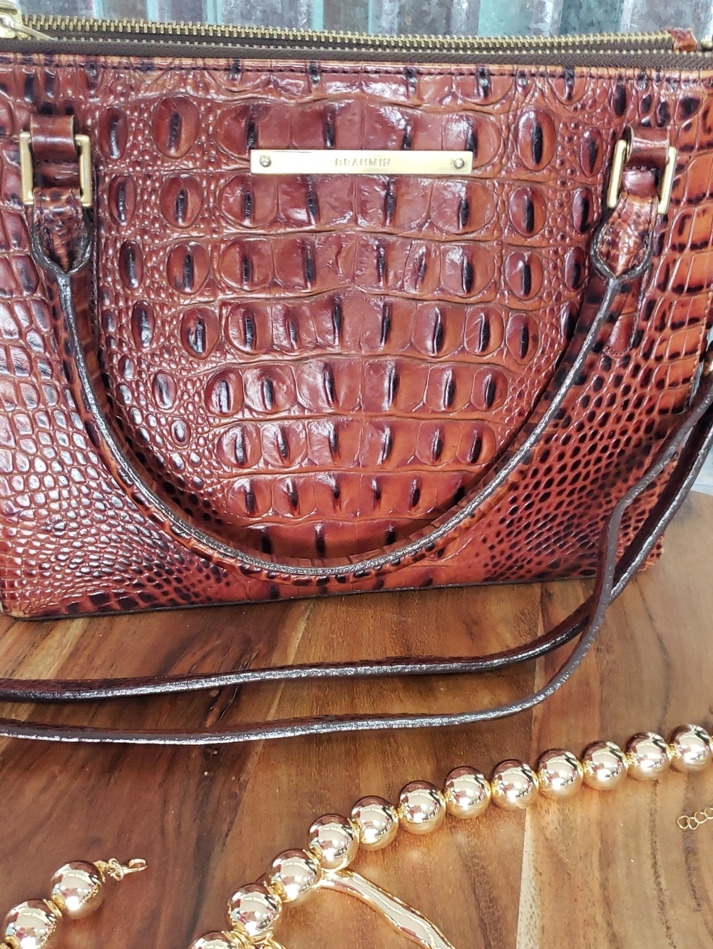 BRAHMIN Brown Croc-Embossed Leather Tote